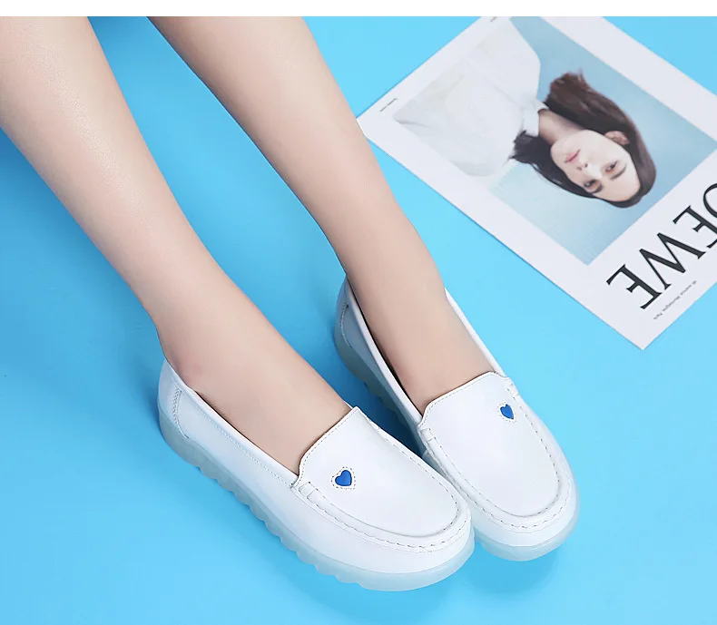 Nurse shoes white female flat bottom pregnant women casual waterproof non-slip peas shoes Genuine Leather work shoes sy94