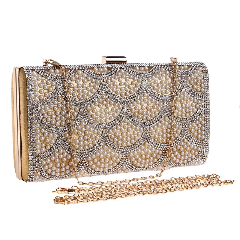 

New Girl's Pearl Diamond-studded Evening Bag Evening Bag Women's Rhinestone Day Clutch Female Wedding/Party Bags Chain Handbag