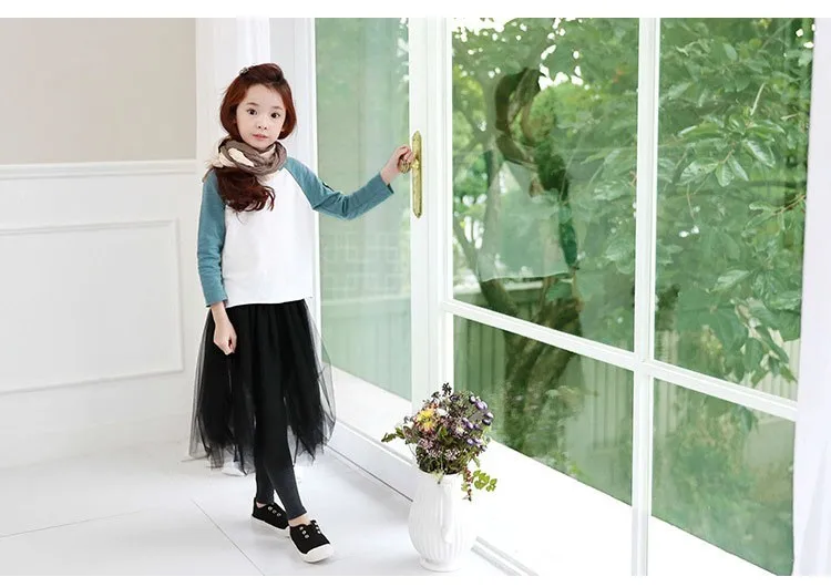 fashion girls leggings with long mesh skirt pants black teenagers baby kids leggings for girls 2017 spring autumn children pants clothing (2)