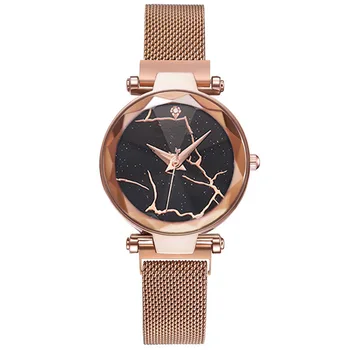 

Creative Gold Women Watches Magnetic Mesh Casual Luxury Band Minimalist Wristwatches For Girls Wholesale Gem Cut Montre Femme