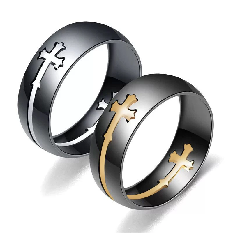 MGFam Black Cross Rings Titanium Steel 316L For Men Yellow Gold No Change Color | Украшения и аксессуары