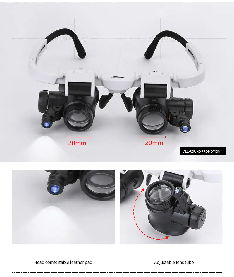XinXiang Magnifier 8X 15X 23X Magnifying Jewelry Watch Repair Magnifier Glass With LED Lights Loupe Illuminated Wearing Magnifer (6)