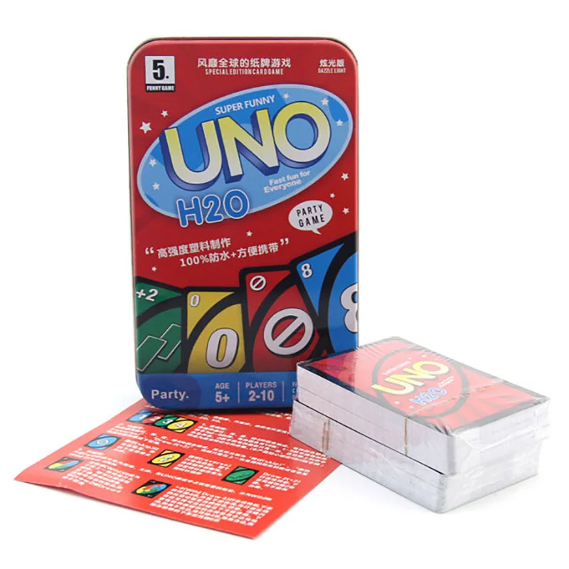 

Standard "UNO" Board Game Waterproof Playing Cards With Metal Box ABS Environmentally Materials Games For Family/Friends/Party