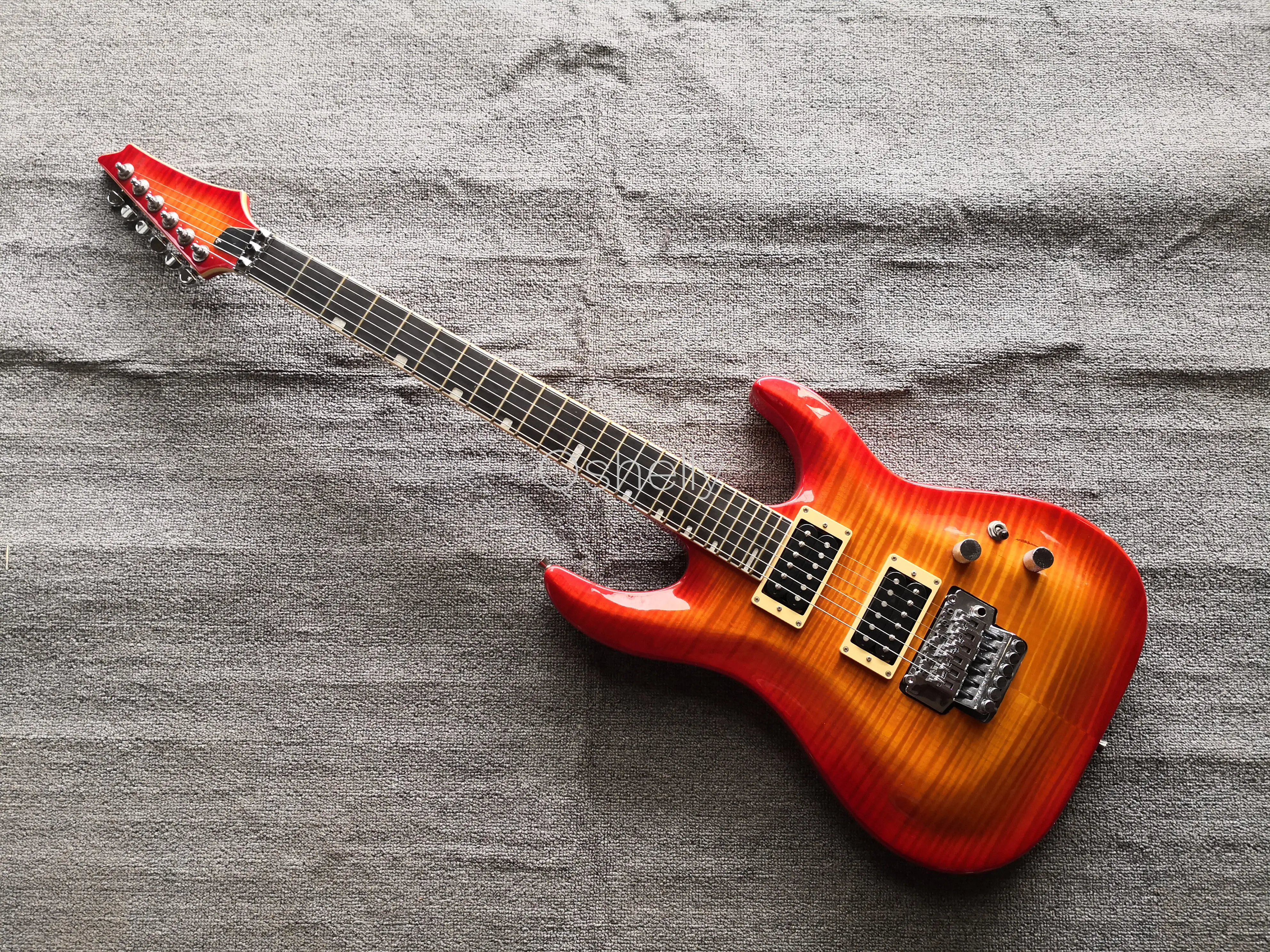 

top quality Qshelly custom sunburst flame maple top ebong fingerboard 24 frets locking nut floyd rose electric guitar guitarra