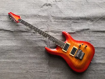 

top quality Qshelly custom sunburst flame maple top ebong fingerboard 24 frets locking nut floyd rose electric guitar guitarra