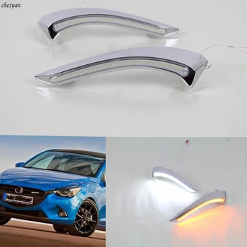

CSCSNL 1 set Waterproof ABS 12V DRL Fog Lamp Decoration Daytime Running Light For Mazda 2 2015 2016 with Yellow turnning signal