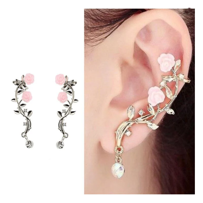 

2019 New Fashion Women Punk Rock Retro Rose Flower Flowers Leaves Stud Earrings Geometric Earrings for Women Girl Free Shipping