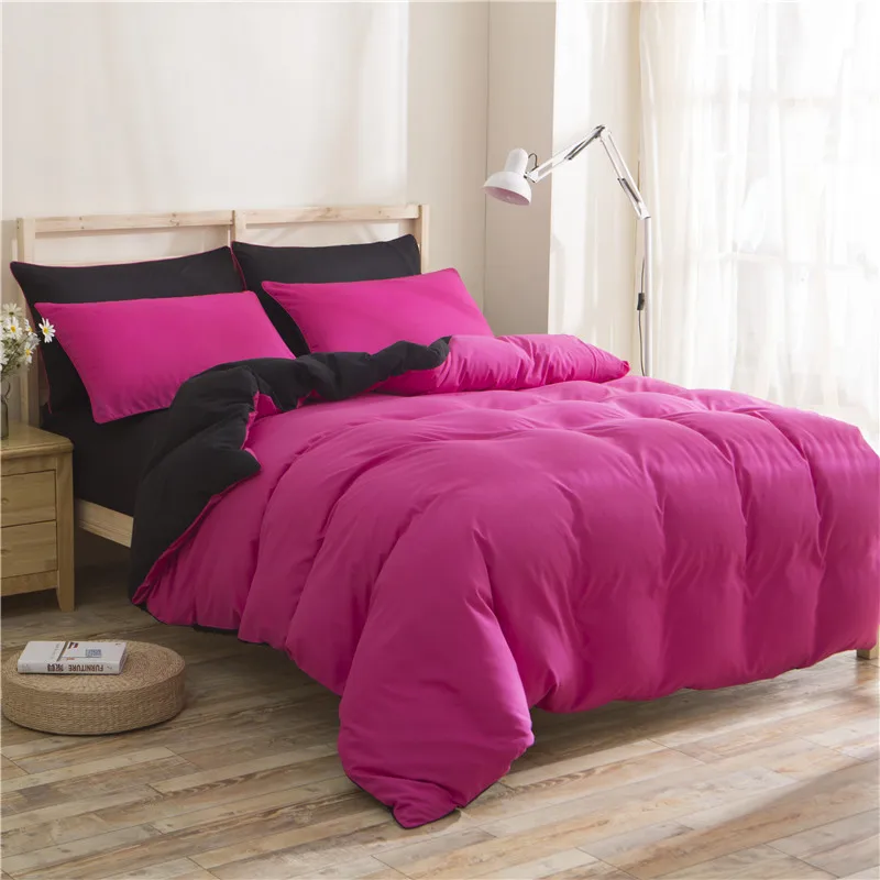 

Rose Red Black Solid Color 4Pcs Bed Linens Set Red Microfiber Bed Set Bedclothes Comforter Duvet Cover Sets Outlet Bedding Set