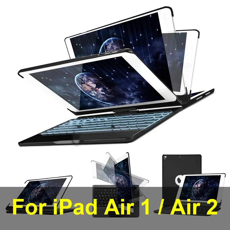 Air 1 2 - Black Чехол для iPad Air 2 Air 3 Air 1, чехол-клавиатура, 7 цветов, с подсветкой, вращение на 360, Bluetooth, чехол-клавиатура для iPad Air 3 10,5 - Цвет: Air 1 2 - Black