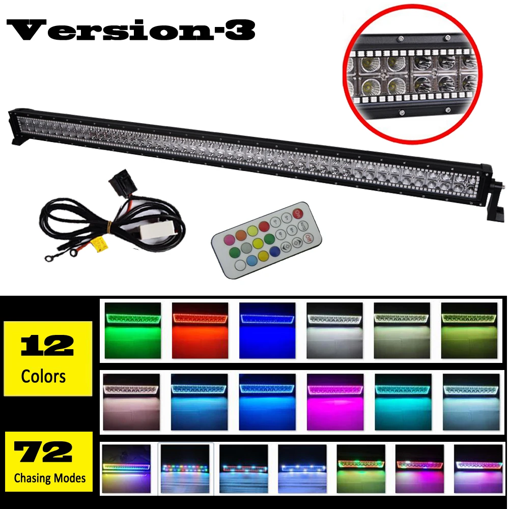 

180W 32"INCH LED Work Light Bar Spot Flood Combo Beam with RGB Halo Ring Changing Chasing Offroad Truck Boat ATV RF Remote 12V