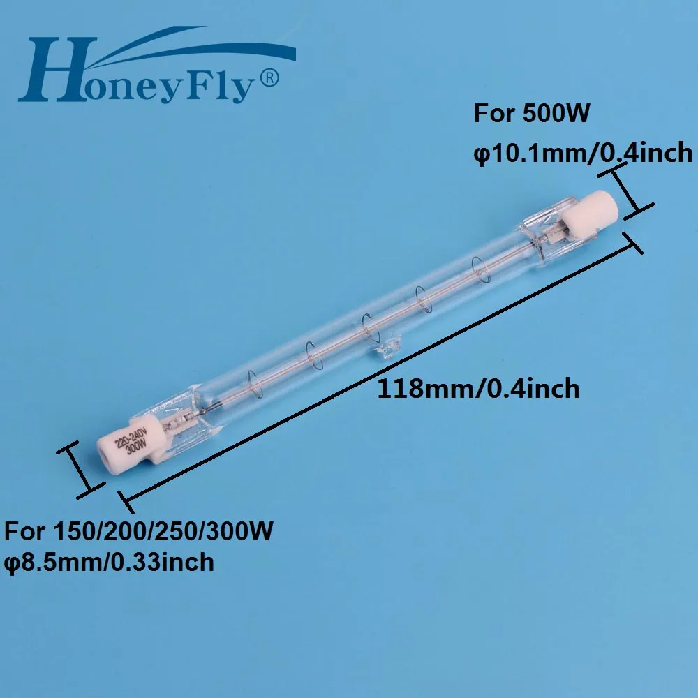HoneyFly 5 шт. J118 галогенная лампа 220 V/110 V 150W 200W 250W 300W 500W галогенные R7S 118 мм 3000K WW с двумя концами, светов потока кварцевые часы