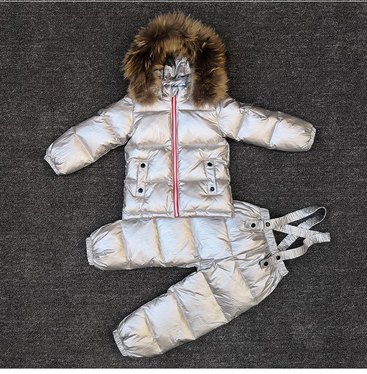 Winter Boys Clothing Sets Fur Down Jackets Overalls Girls Snow Suits Waterproof Sport Children Outfits 2 PCS Ski Suits