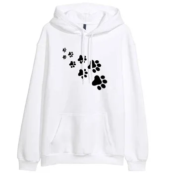 

Casual fleece autumn winter sweatshirt pullovers 2018 kawaii cat paws print hoodies for Women black pink brand tracksuits femme
