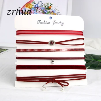 

ZRHUA 6pcs/set Newest Bohemia Fashion Necklaces Mix Color Lace Tattoo Choker Necklace For Couple Lovers' Accessories Jewelry