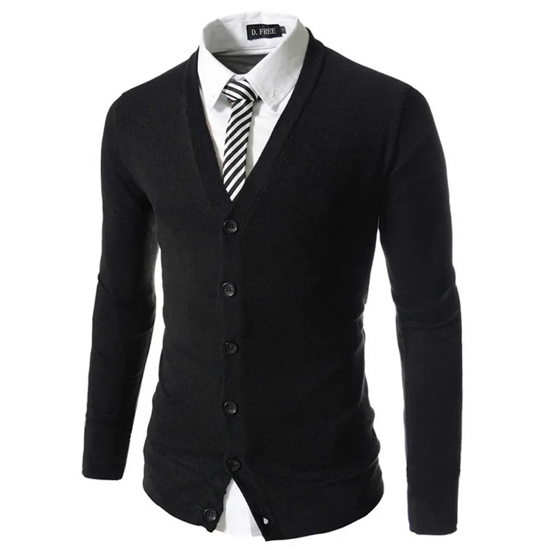 Классический кардиган мужской модный Homme пуловер и свитер для мужчин повседневный хлопок v-образный вырез плюс размер - Цвет: black