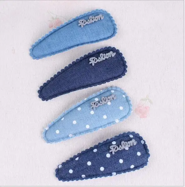 

New arrival 2pcs children lovely denim Hair Pin with dot baby girl BB Clip Hairpins Hair Side Clips
