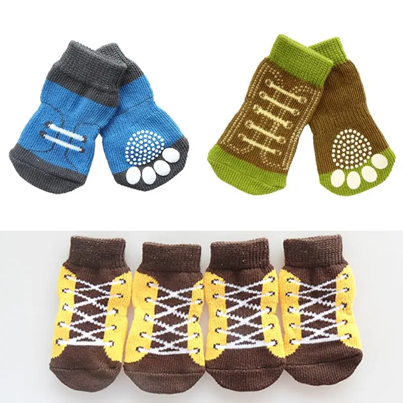 

Anti-slip Cotton Knit Socks Skid Bottom Pet Small Dog Puppy Warm Soft Socks 4Pcs