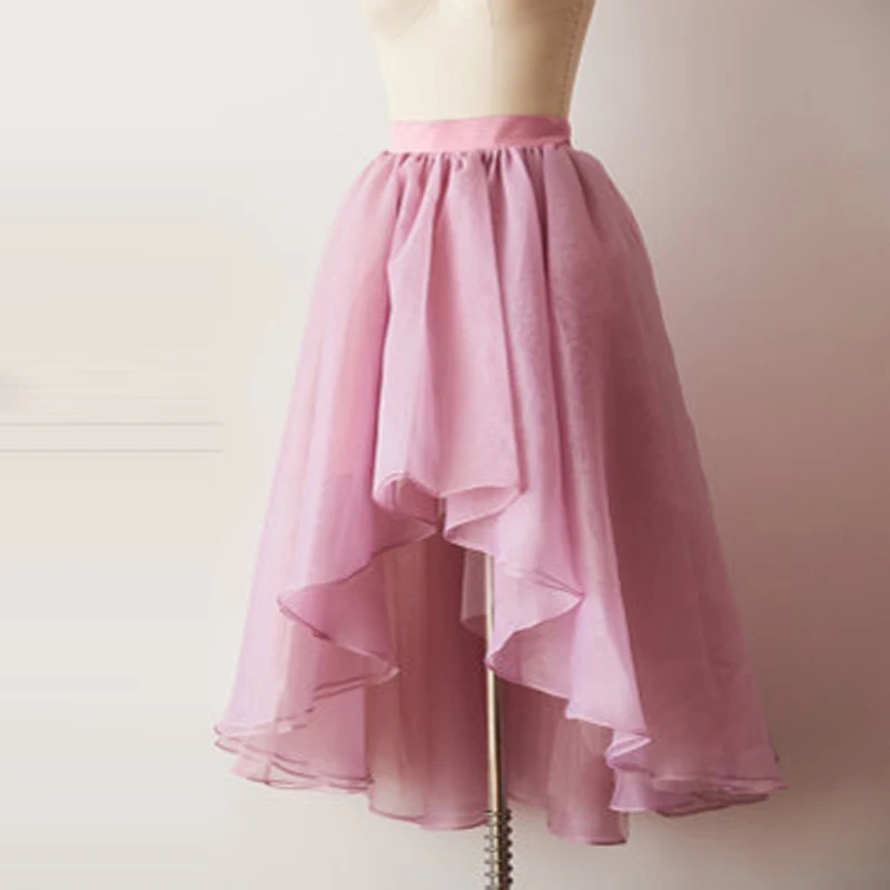 Buy Fashion Organza High Low Skirts Women Dusty Pink