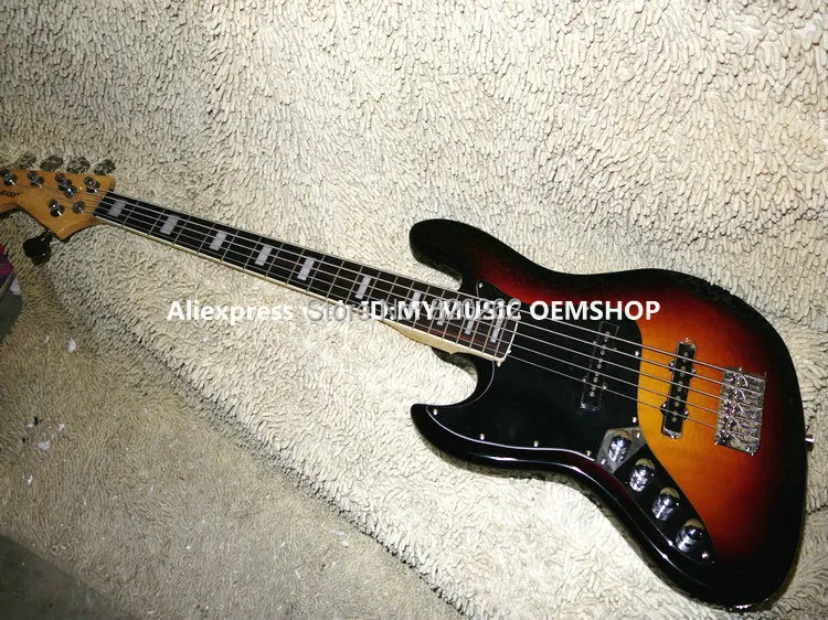 

Left Handed 5 Strings Electric Bass Vintage Sunburst Bass Guitar High Quality Wholesale Guitars