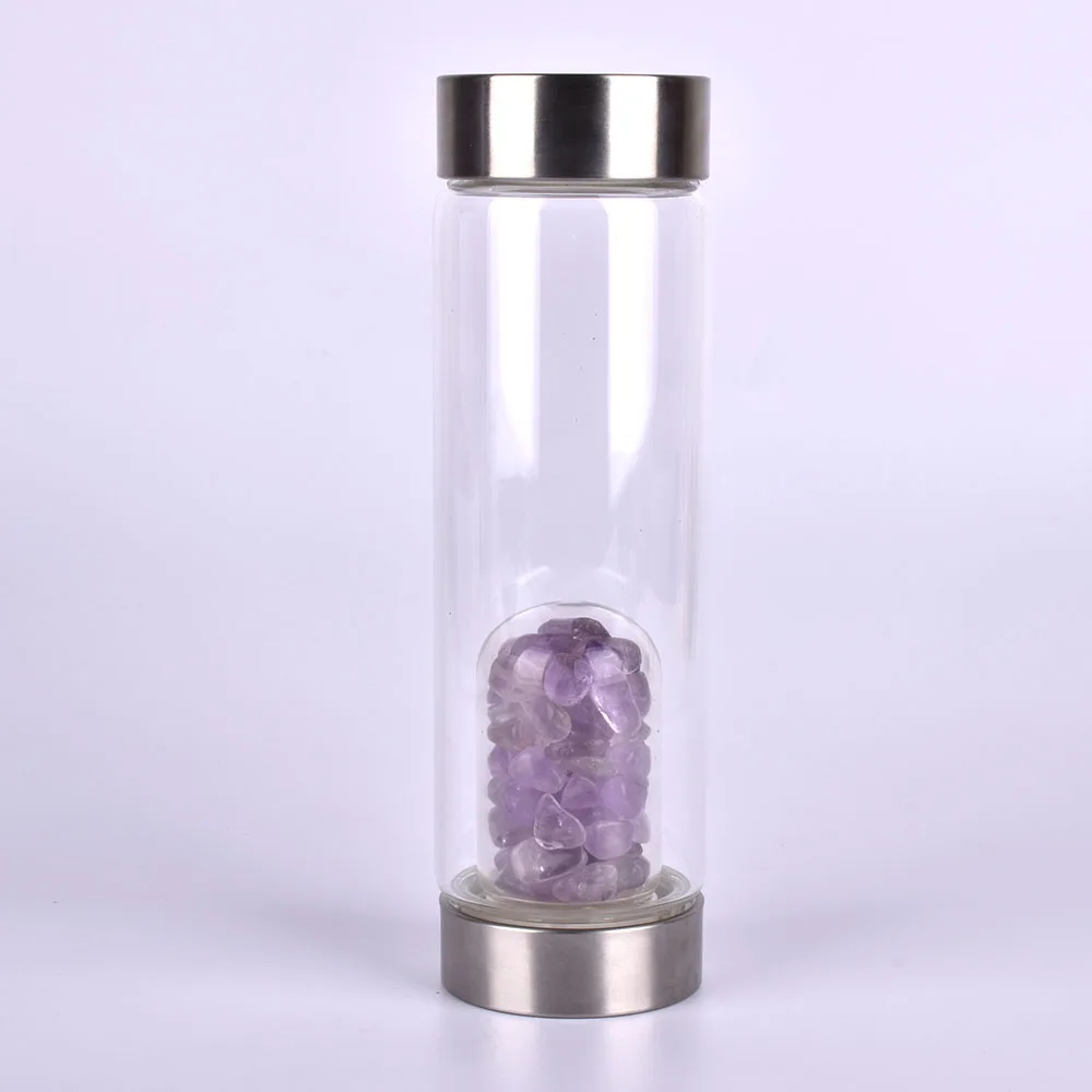 

New Product Natural Purple Crystal Quartz Bottle Gemstone Glass Bottle Hydrotherapy Health Water Bottle Energy Gifts Wholesale