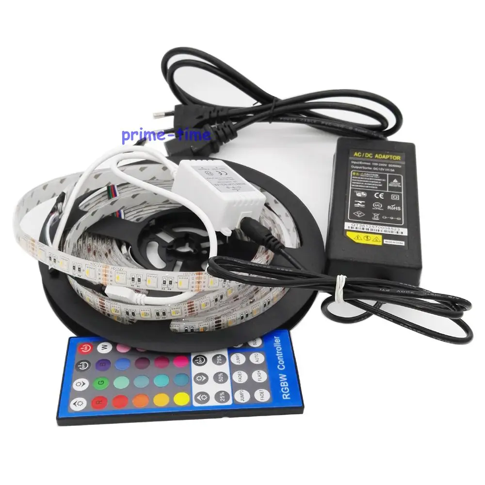 

5050 4 Color in 1 Chip RGBW RGBWW Waterproof LED Strip Set 12v + 40key IR Remote Controller+12V 5A Power