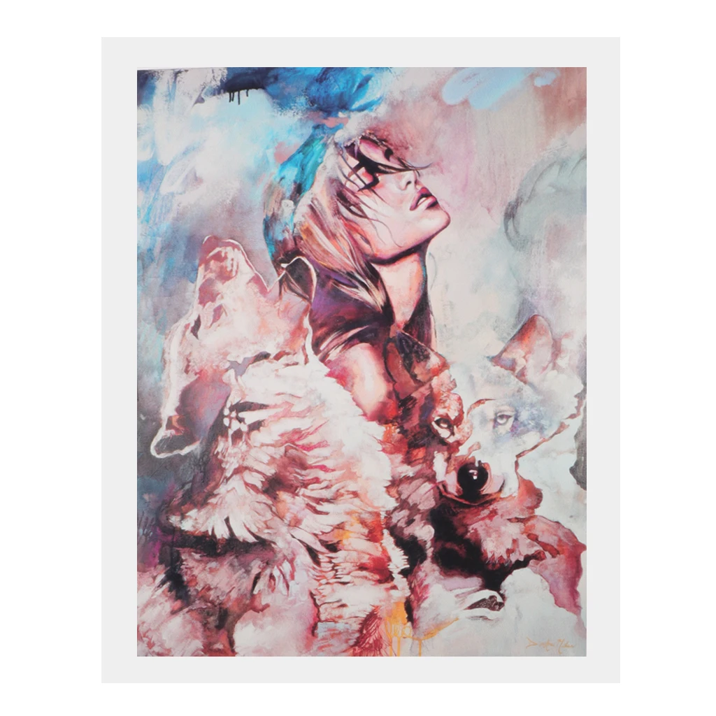 1 Panel Canvas Oil Painting, Artwork Picture Wall Art Decor Hanging Poster, Home Chic Decor, Girl and Wolf