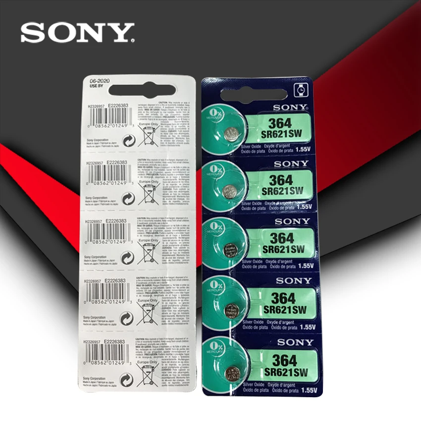 10 шт./лот Sony 364 100% оригинальная 1 55 в Серебряная оксидная батарея для часов SR621SW V364
