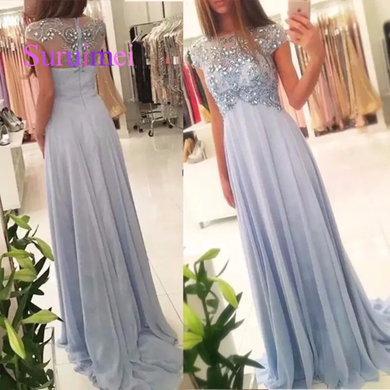

2019 Evening Dress For Pregnant Scoop A Line Beaded Chiffon Cap Sleeve Graduation Maternity Party Gown Prom Dresses With Crystal