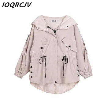 

Oversize New Women Short Jacket Spring 2019 Long Sleeve Loose Hooded Zipper Pocket Solid Casual Wild Windbreaker Female Coat