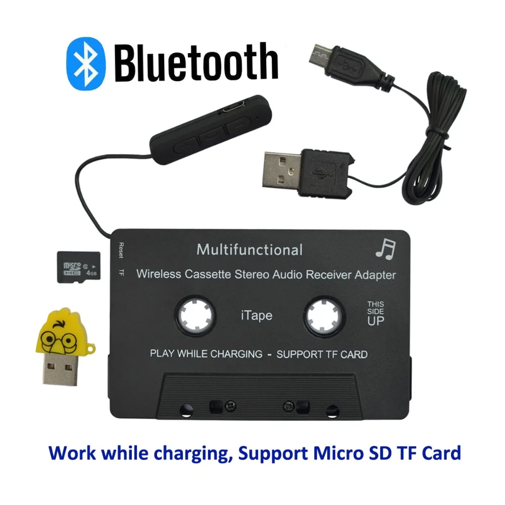 Multifunctional Car Bluetooth Cassette Adapter Bluetooth V4.1 Music Receiver Adapter With TF 4GB-work while charging, Support TF