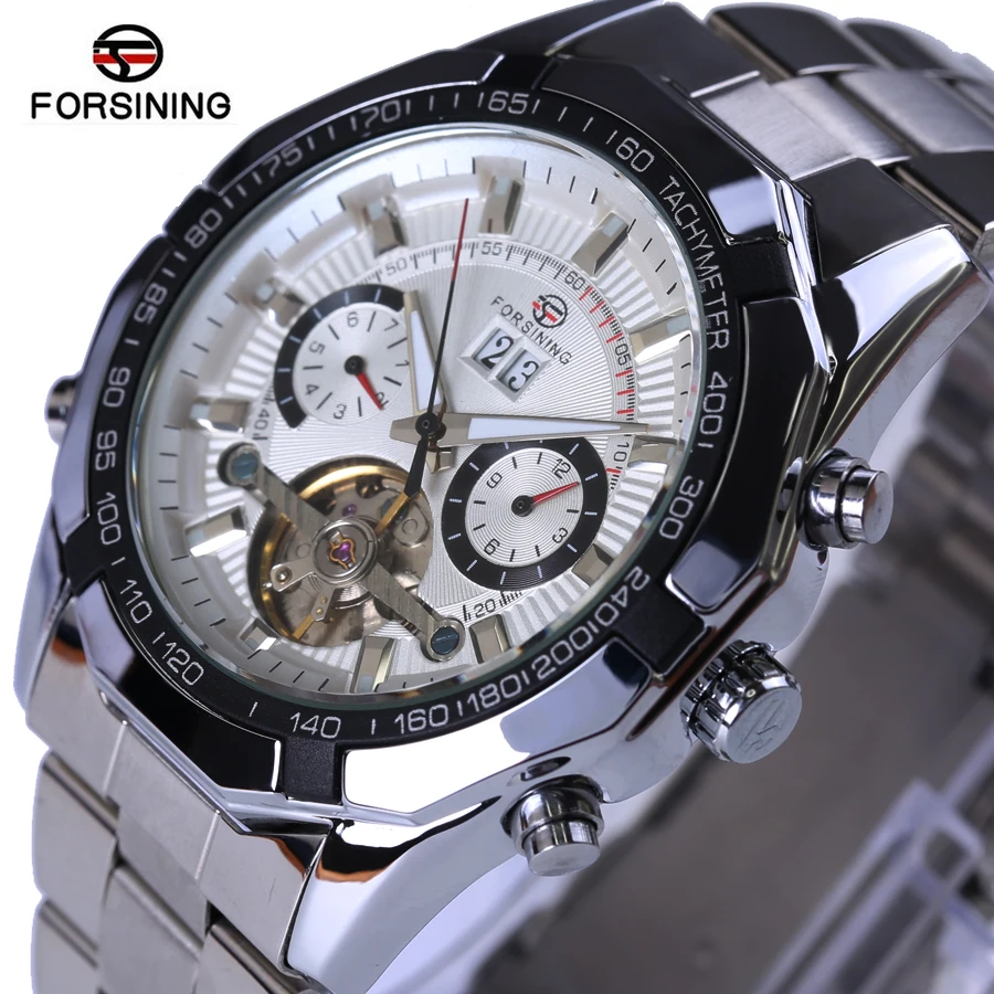 

FORSINING Luxury Brand Multifunction Tourbillon Mechanical Watches Stainless steel strap Waterproof Clock Automatic Men's Watch