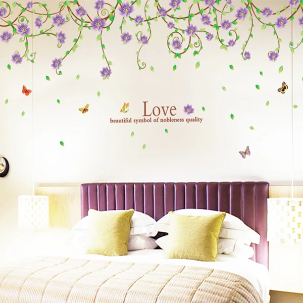 Новые фиолетовые Цветочные тростники для гостиной, спальни, украшения для дома, настенные наклейки на стену, чтобы наклеить на стену