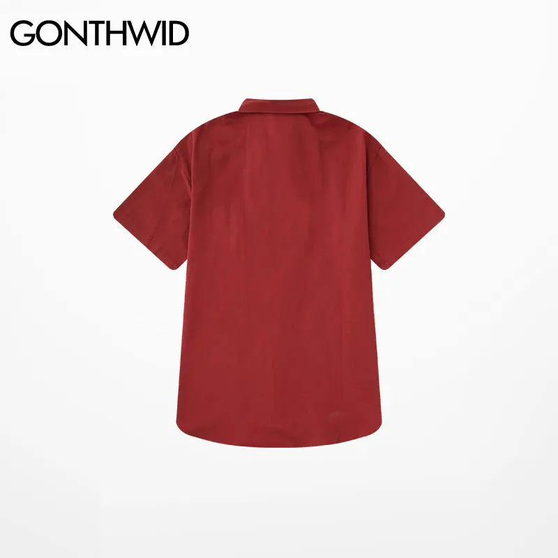 Мужская рубашка с коротким рукавом GONTHWID винтажная уличная в стиле хип хоп для