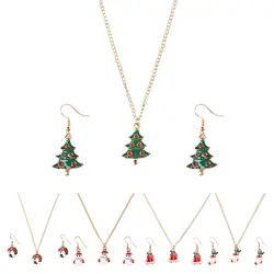 1 компл. креативная Эмаль Рождественская елка кулон ожерелье серьги-капли браслет кольцо набор украшений для женщин новый год
