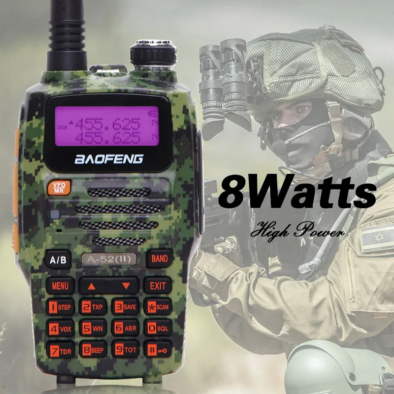 Baofeng A-52 II 8 Вт мощный охотничий игра иди и болтай Walkie Talkie CB двухстороннее радио 10 км дальний трансивер Портативный радио A52 UV-5R - Цвет: Камуфляж