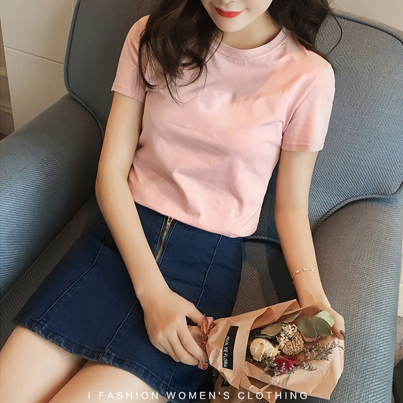 

Vana Javeasen Simple Tops T-shirt For Women Korea Casual T-shirt Black White Tees For Women Clothes T Shirt Loose Tops Summer