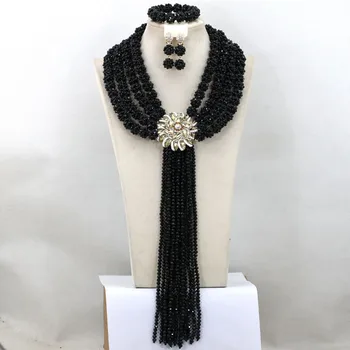 

Gorgeous Black Beads Necklace Women Fashion Jewelry Set 4 layers Crystal Balls Statement Necklace Set Wedding Beads Set QW050