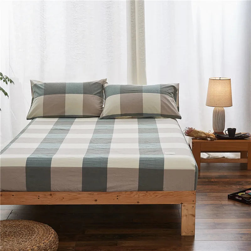 

Modern Style Coffee Green 100% Cotton Fitted Sheet Pillowcase Mattress Cover Bedding Four Corners With Elastic Band Bed Sheet