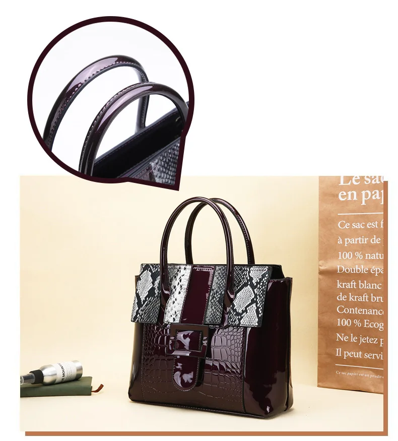 Women's Luxury Alligator Patent Leather Handbag Luxury Crocodile Women Tote Red Black Purple Snakeskin New Designer Shoulder Bag (14)