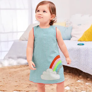 

Little maven 2-7Years Summer Rainbow Embroidered Cotton Dress For Baby Girl Fancy Child Kids Toddler Baby Girl Lace Stripe Dress