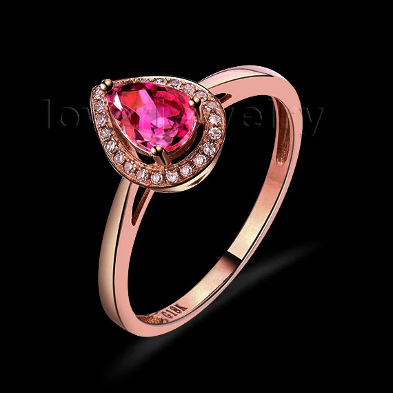 

NEW Pear 4x6mm Solid 18Kt Rose Gold Natural Tourmaline Engagement Diamond Ring WU248