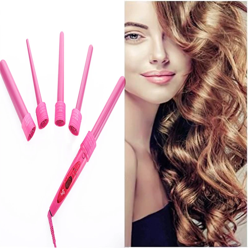 

Heated Rollers 5 in 1 Electric Ceramic Curling Iron Wand Hair Curler Roller Waver Maker Tools for All HairType Black Pink