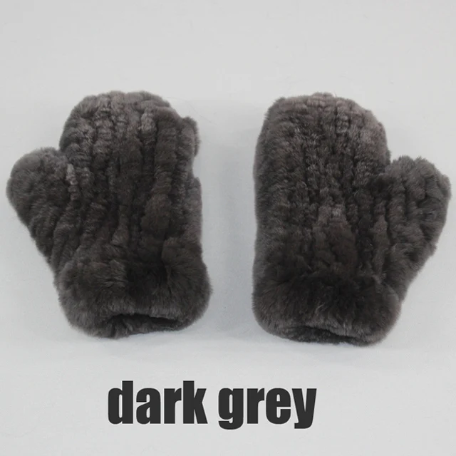 Hot Selling Good Elastic Women Winter Knitted Real Rabbit Fur Mittens100%Natural Real Rex Rabbit Fur Gloves Lady Fur Gloves - Цвет: dark grey