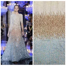 LASUI Новинка 1 ярд = 1 шт для элегантного вечернего платья юбка Высококачественная Синяя микс золото+ белые сетчатые кружева с блестками ткань W0148