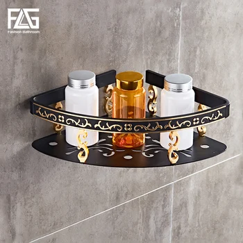

FLG Bathroom Shelf Single Tier Triangle basket Bathroom Storage Holder black Space Aluminum Wall Mounted Bathroom Accessories