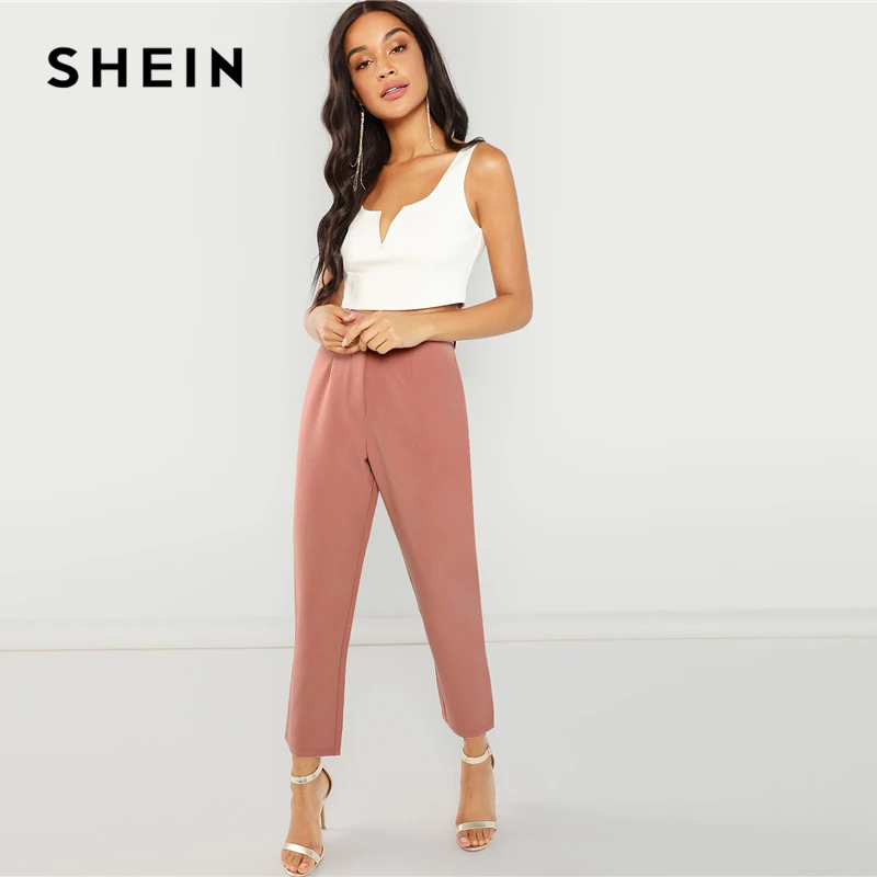 SHEIN Стильные Однотонные Брюки, Укороченные Женские Брюки, Летние Офисные Брюки