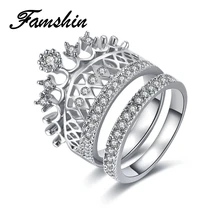 FAMSHIN Novos Acessórios de Moda Jóias Top Quality Cristal Crown Imperial Conjunto Anel de Dedo Para As Mulheres Menina Agradável Jóias presente 2018