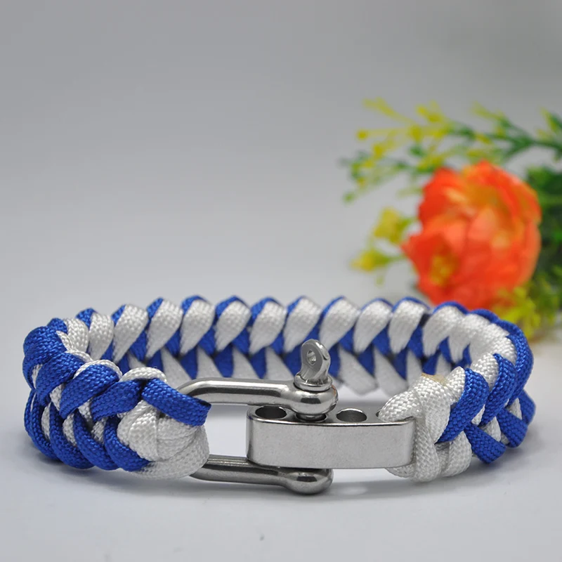 

Adjust stainless steel Buckle Braided Outdoor Rescue Paracord Bracelets Parachute Cord Men Emergency Rope Survival Blue White