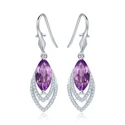Diva 5ct Природные Фиолетовый аметист стерлингового-серебро-ювелирные изделия перо Длинные висячие серьги