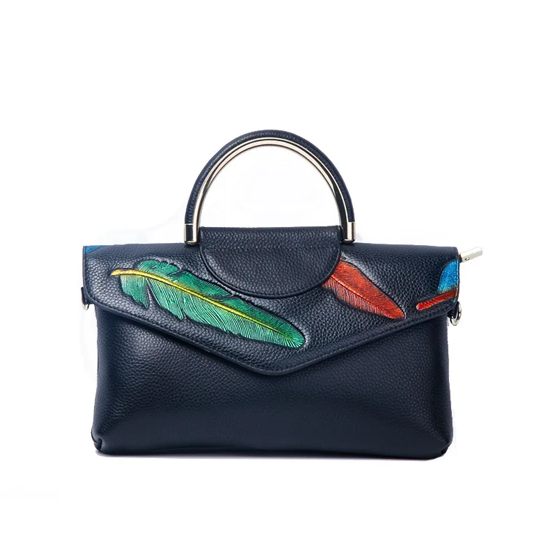 

2018 Fashion Women Lady Chains Genuine Leather Envelope Handbags Shoulder Bags Messenger Bag Clutch Colored Feathers Handbag